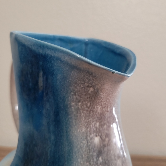Vintage Studio Art Pottery Vase Blue Gray 9in Pitcher 1960s Bauhaus Design - Picture 10 of 11